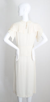 "Cream Pleats" Vintage 1940's Cream Crepe Silk Pleated Dress UK 10 US 6