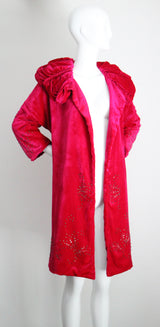 "Raspberry Pink Velvet" Vintage 1920's Silk Velvet Beaded Coat UK 8-10 US 4-6