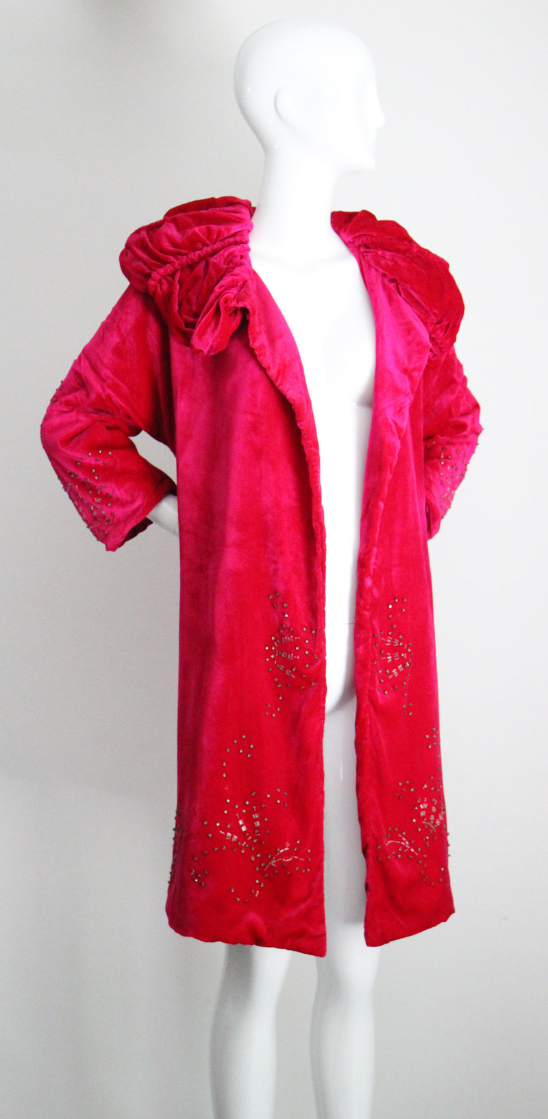 "Raspberry Pink Velvet" Vintage 1920's Silk Velvet Beaded Coat UK 8-10 US 4-6