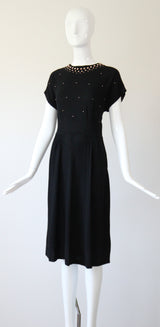 "Rose Gold Studs" Vintage 1940's Crepe Silk Studded Dress UK 12 US 8
