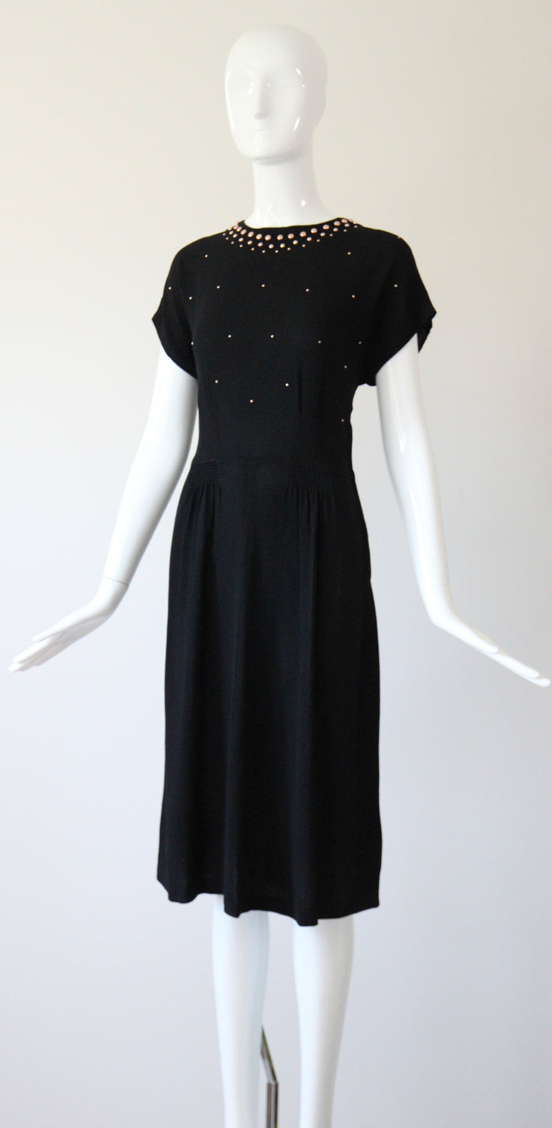 "Rose Gold Studs" Vintage 1940's Crepe Silk Studded Dress UK 12 US 8