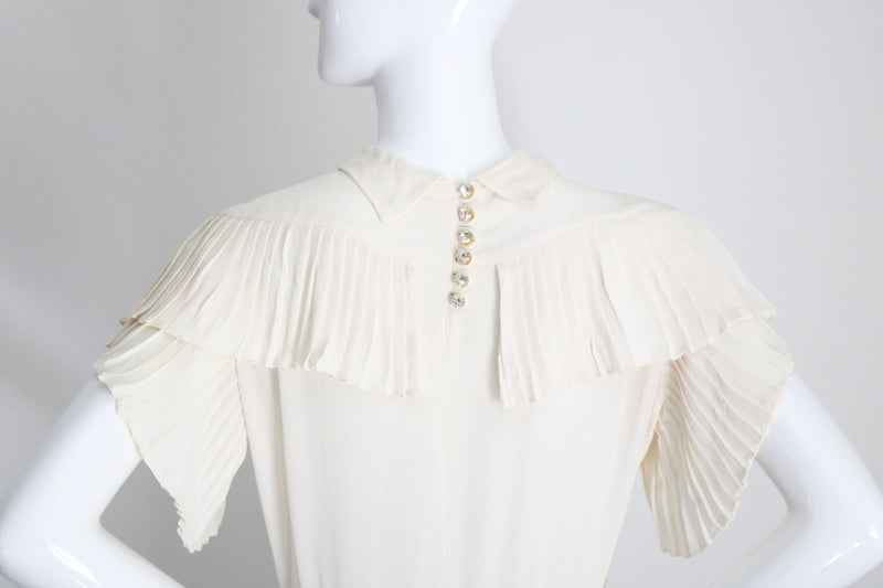 "Cream Pleats" Vintage 1940's Cream Crepe Silk Pleated Dress UK 10 US 6