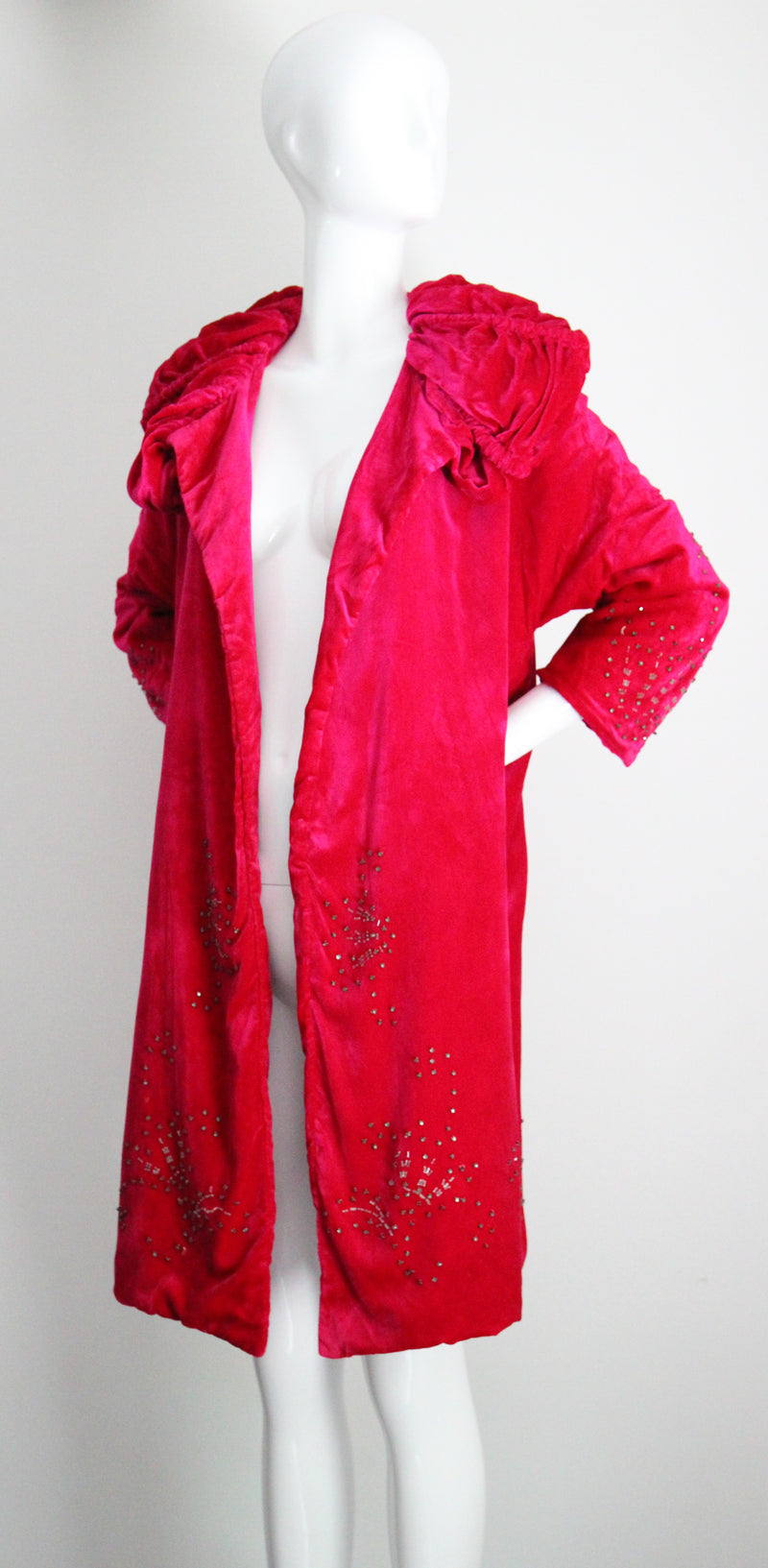 "Raspberry Pink Velvet" Vintage 1920's Silk Velvet Beaded Coat UK 8-10 US 4-6