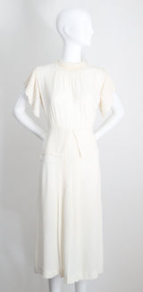 "Cream Pleats" Vintage 1940's Cream Crepe Silk Pleated Dress UK 10 US 6