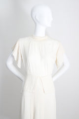 "Cream Pleats" Vintage 1940's Cream Crepe Silk Pleated Dress UK 10 US 6