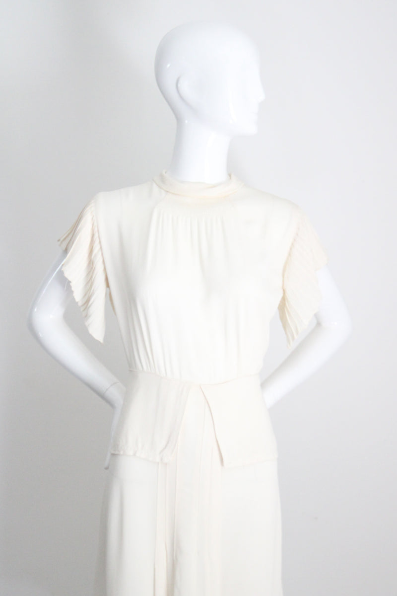 "Cream Pleats" Vintage 1940's Cream Crepe Silk Pleated Dress UK 10 US 6