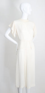 "Cream Pleats" Vintage 1940's Cream Crepe Silk Pleated Dress UK 10 US 6