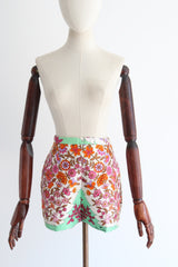 "Anne Rubin" Vintage 1960's Pure Silk Floral Shorts UK 8 US 4