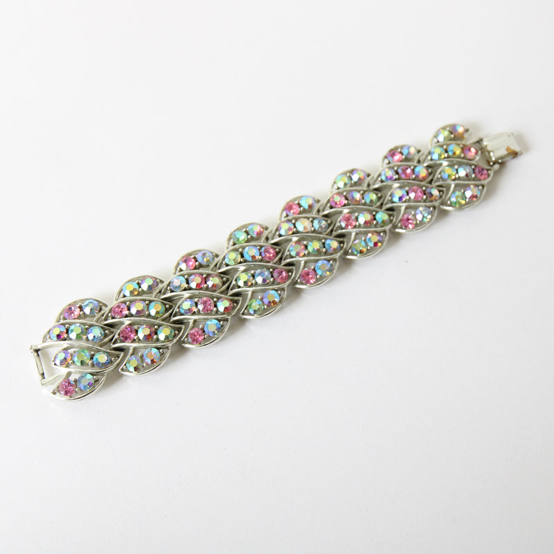 "Iridescent Pastels" Vintage 1960's Iridescent Pastel Rhinestone Bracelet