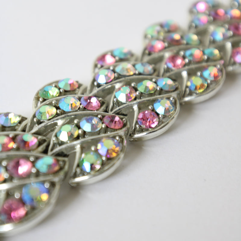 "Iridescent Pastels" Vintage 1960's Iridescent Pastel Rhinestone Bracelet