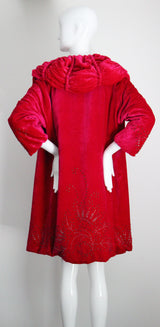 "Raspberry Pink Velvet" Vintage 1920's Silk Velvet Beaded Coat UK 8-10 US 4-6