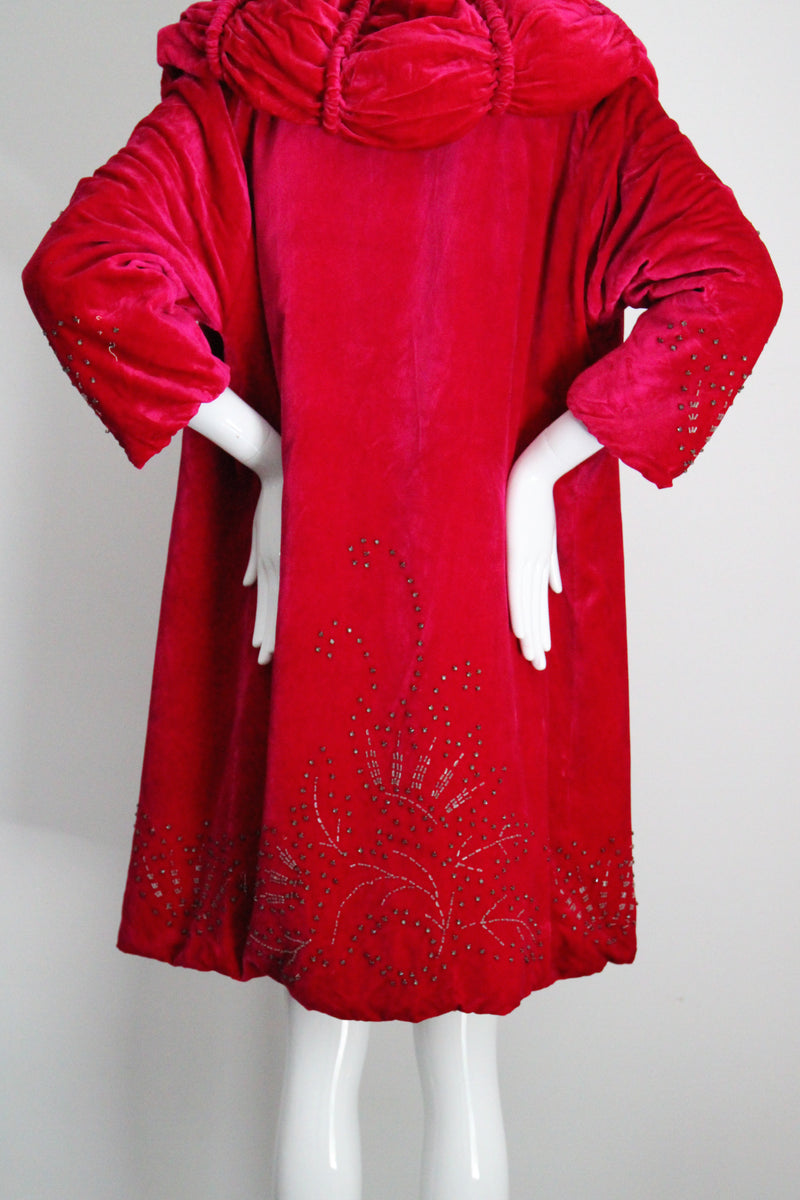 "Raspberry Pink Velvet" Vintage 1920's Silk Velvet Beaded Coat UK 8-10 US 4-6