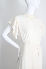 "Cream Pleats" Vintage 1940's Cream Crepe Silk Pleated Dress UK 10 US 6