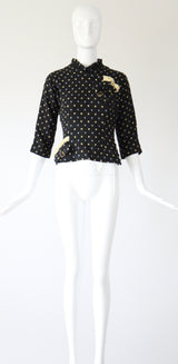 "Pleats & Buttons" Vintage Early 1950's Charcoal Grey Wool Blouse UK 8 US 10