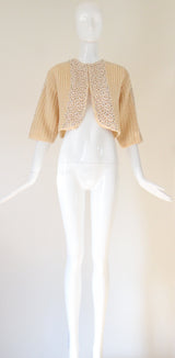 "Rhinestones & Lace" Vintage 1950's Lee Herman Buttercream Cardigan UK 12 US 8
