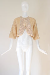 "Rhinestones & Lace" Vintage 1950's Lee Herman Buttercream Cardigan UK 12 US 8