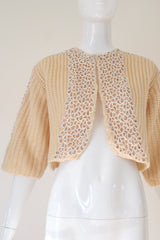 "Rhinestones & Lace" Vintage 1950's Lee Herman Buttercream Cardigan UK 12 US 8