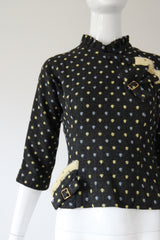 "Pleats & Buttons" Vintage Early 1950's Charcoal Grey Wool Blouse UK 8 US 10