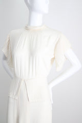 "Cream Pleats" Vintage 1940's Cream Crepe Silk Pleated Dress UK 10 US 6