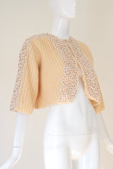 "Rhinestones & Lace" Vintage 1950's Lee Herman Buttercream Cardigan UK 12 US 8