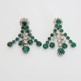 "Emerald & Silver" Vintage 1950's Kramer Rhinestone Clip on Earrings
