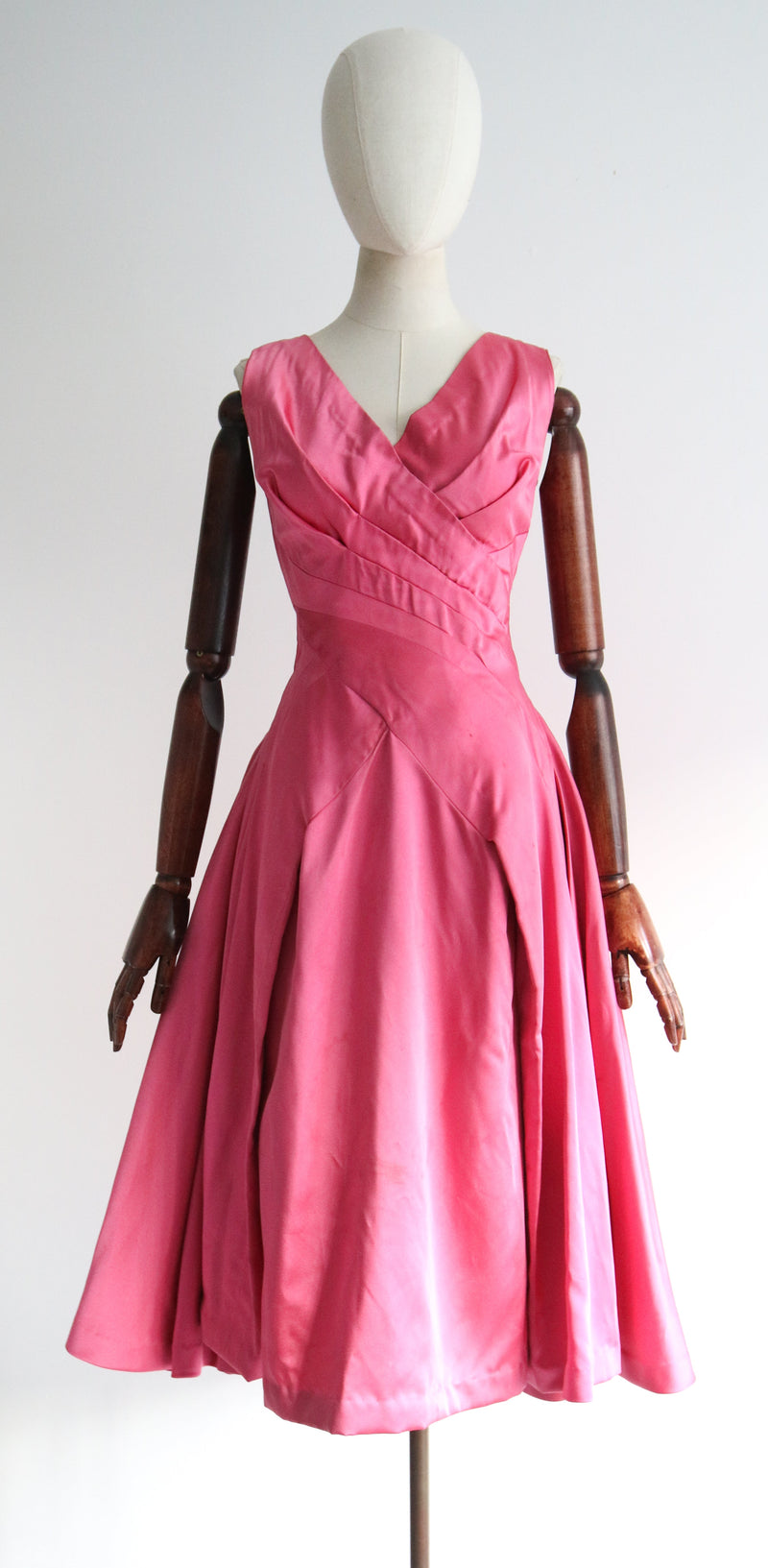 "Sweet Pink Pleats" Vintage 1950's Duchess Satin Sweet Pink Pleated Dress UK 8-10 US 4-6