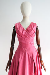 "Sweet Pink Pleats" Vintage 1950's Duchess Satin Sweet Pink Pleated Dress UK 8-10 US 4-6