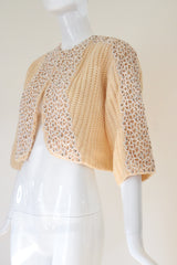 "Rhinestones & Lace" Vintage 1950's Lee Herman Buttercream Cardigan UK 12 US 8