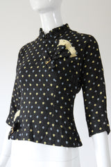 "Pleats & Buttons" Vintage Early 1950's Charcoal Grey Wool Blouse UK 8 US 10