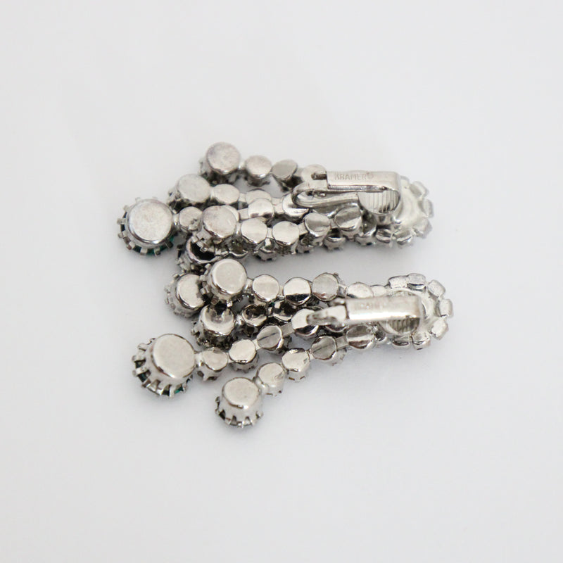 "Emerald & Silver" Vintage 1950's Kramer Rhinestone Clip on Earrings