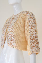 "Rhinestones & Lace" Vintage 1950's Lee Herman Buttercream Cardigan UK 12 US 8
