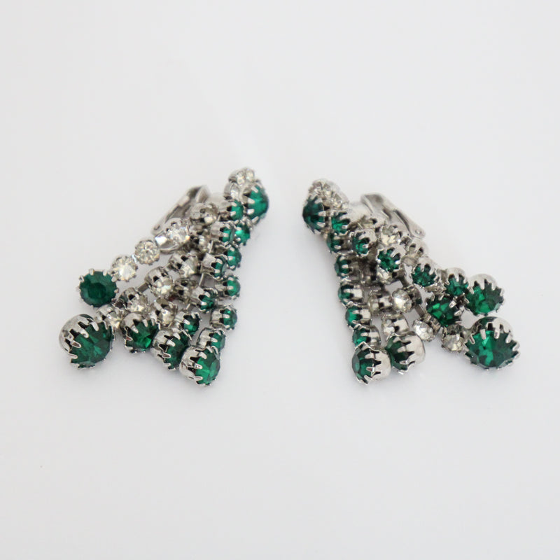 "Emerald & Silver" Vintage 1950's Kramer Rhinestone Clip on Earrings