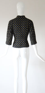 "Pleats & Buttons" Vintage Early 1950's Charcoal Grey Wool Blouse UK 8 US 10