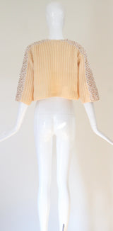 "Rhinestones & Lace" Vintage 1950's Lee Herman Buttercream Cardigan UK 12 US 8