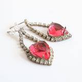 "Sweetheart Rhinestones" Vintage 1950's Rhinestone Heart Droplet Earrings