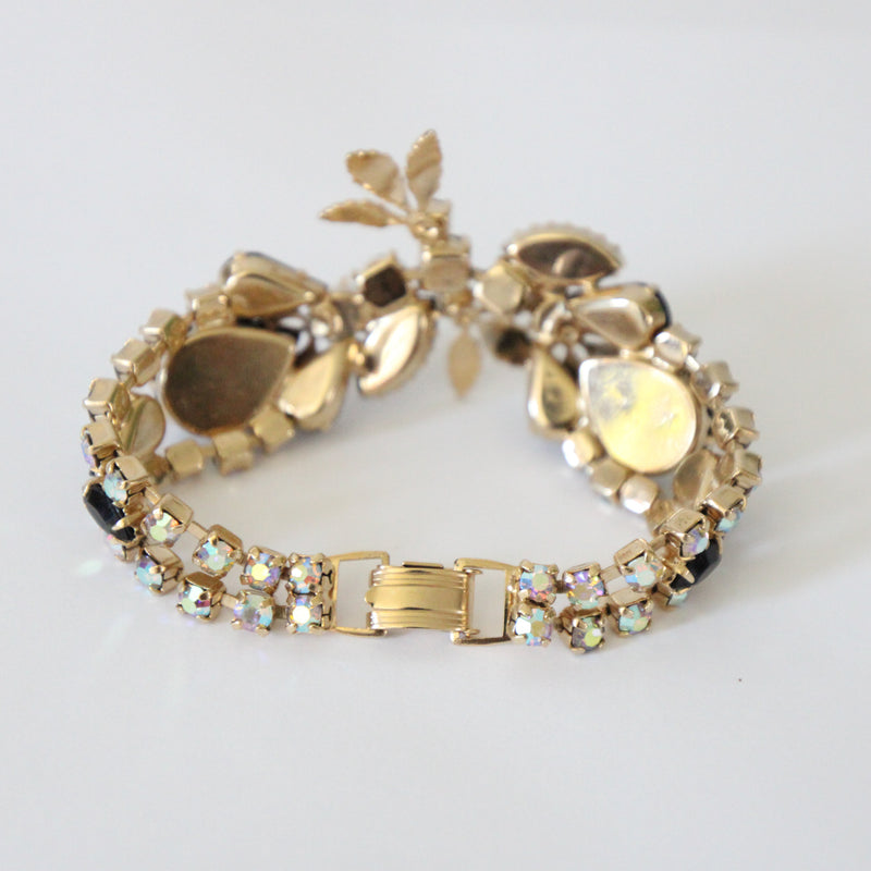 "Pearls & Midnight Rhinestones" Vintage 1950's Pearl & Rhinestone Bracelet