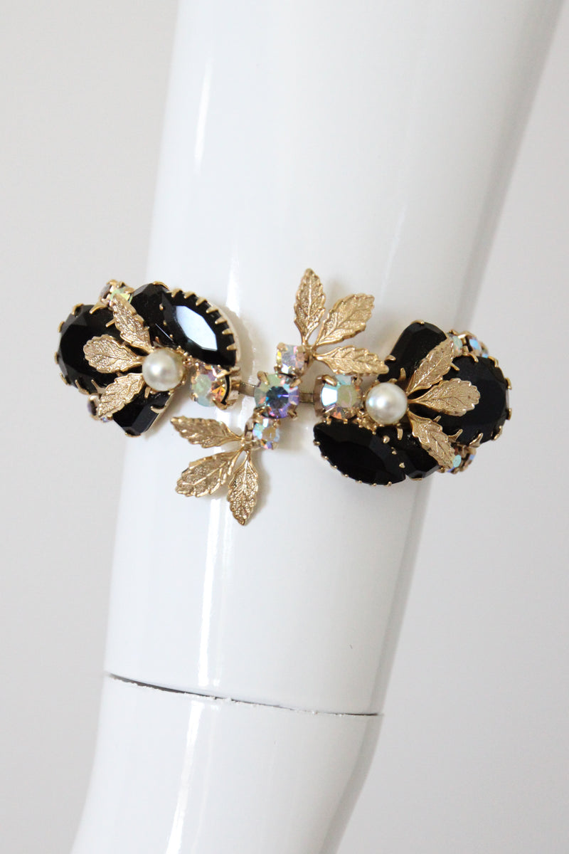 "Pearls & Midnight Rhinestones" Vintage 1950's Pearl & Rhinestone Bracelet