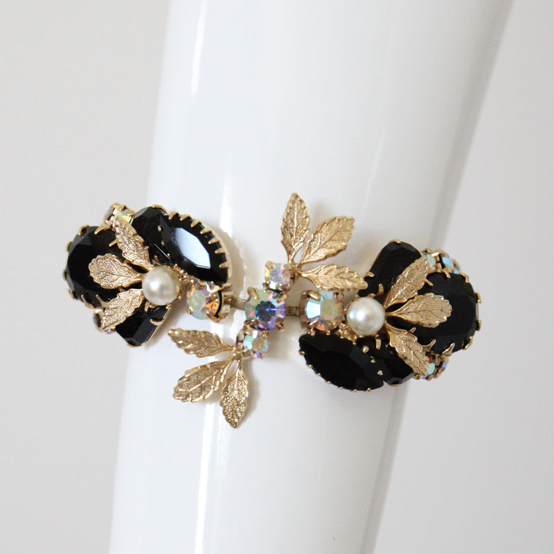 "Pearls & Midnight Rhinestones" Vintage 1950's Pearl & Rhinestone Bracelet