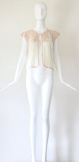 "Ballerina Pink Lace" Vintage 1930's Ballerina Pink Lace & Cream Silk Bed Jacket UK 12 US 8
