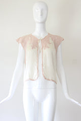 "Ballerina Pink Lace" Vintage 1930's Ballerina Pink Lace & Cream Silk Bed Jacket UK 12 US 8