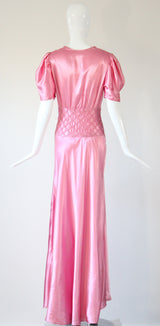 "Sugar Pink Pleats" Vintage 1930's Pink Rayon Satin Evening Gown UK 10 US 6