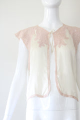 "Ballerina Pink Lace" Vintage 1930's Ballerina Pink Lace & Cream Silk Bed Jacket UK 12 US 8