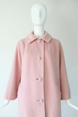 "Sugar Rhinestones" Vintage Late 1950's Pink Wool Rhinestone Embellished Coat UK 12 US 8