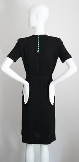 "Illusion Roses" Vintage 1940's Rose Embellished Black Crepe Silk Dress UK 8-10 US 4-6