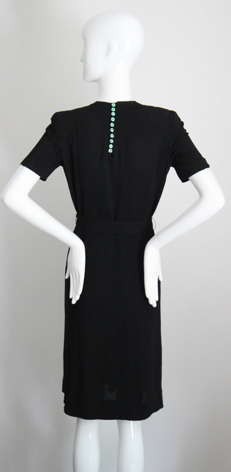 "Illusion Roses" Vintage 1940's Rose Embellished Black Crepe Silk Dress UK 8-10 US 4-6