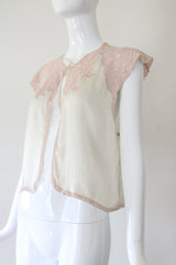 "Ballerina Pink Lace" Vintage 1930's Ballerina Pink Lace & Cream Silk Bed Jacket UK 12 US 8