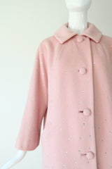 "Sugar Rhinestones" Vintage Late 1950's Pink Wool Rhinestone Embellished Coat UK 12 US 8
