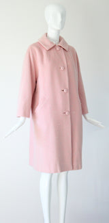 "Sugar Rhinestones" Vintage Late 1950's Pink Wool Rhinestone Embellished Coat UK 12 US 8