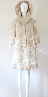 "Champagne Brocade" Vintage 1950's Champagne Brocade Faux Fur Lined Evening Coat UK 10-12 US 6-8
