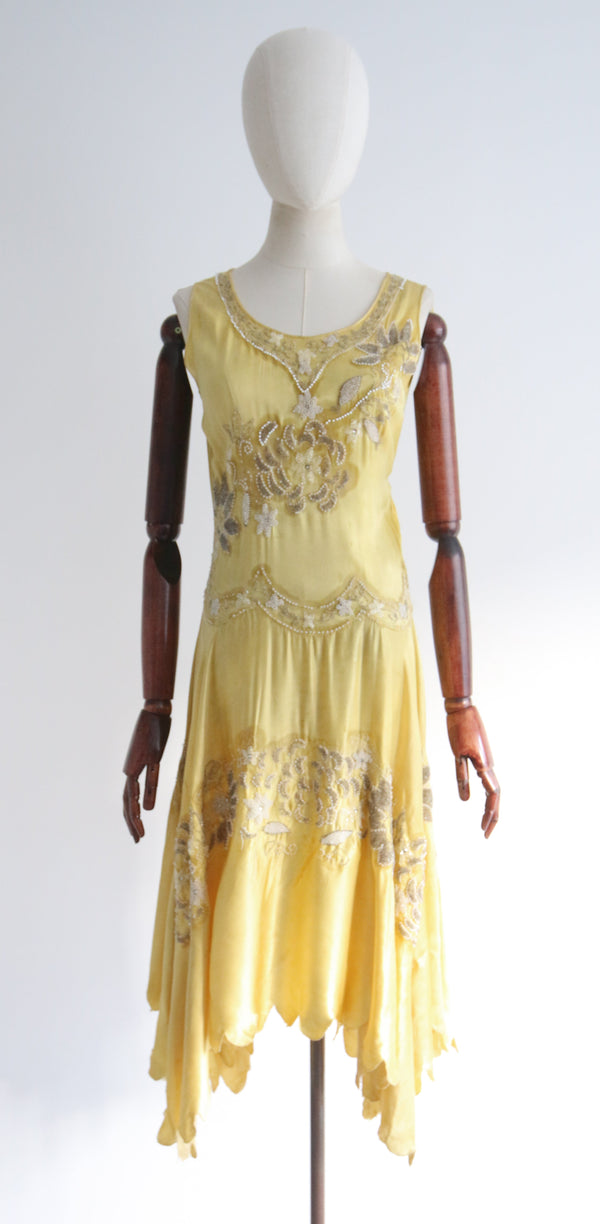 "Sunrise Pearls" Vintage 1920's Silk Beaded Dress UK 6-8 US 2-4